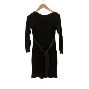BANANA REPUBLIC Black Sparkle Sheath Boat Neck Dress with Waist Tie. Size XS